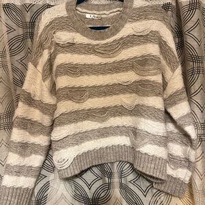 Women's Striped Gray and Cream Sweater